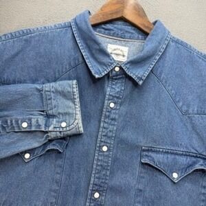 Dubinik Denim Western Shirt Regular Fit 3XL Blue Pearl Snap Long Sleeve Cotton
